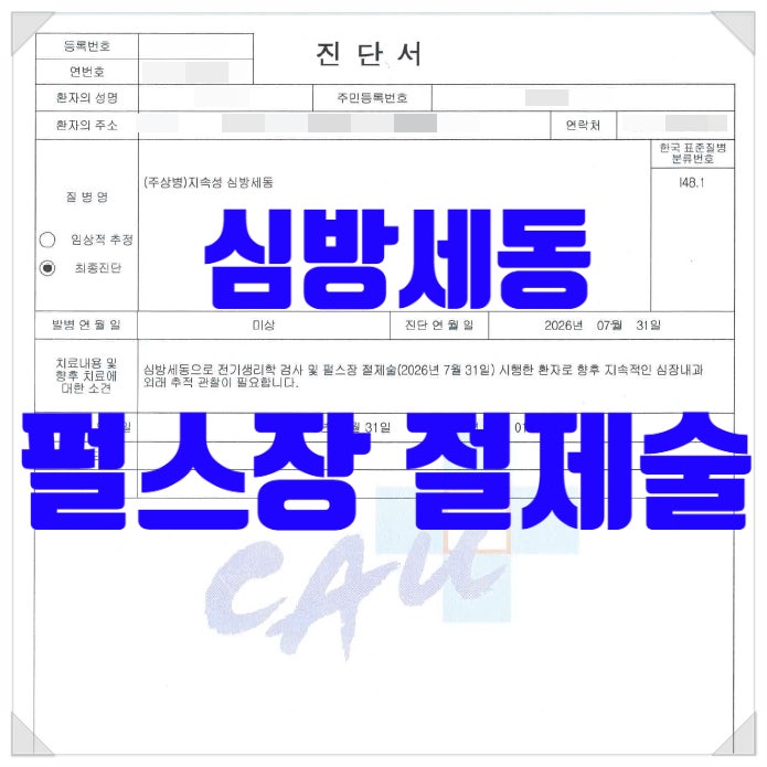 지속성심방세동 전극도절제술 후 수술비보험 가입하고 1년 후에 펄스장절제술 받은 40대초반....
