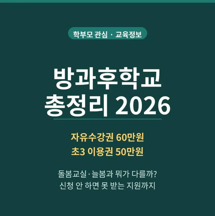 방과후학교 총정리 2026 | 자유수강권·초3 이용권부터 늘봄(온동네) 통합까지