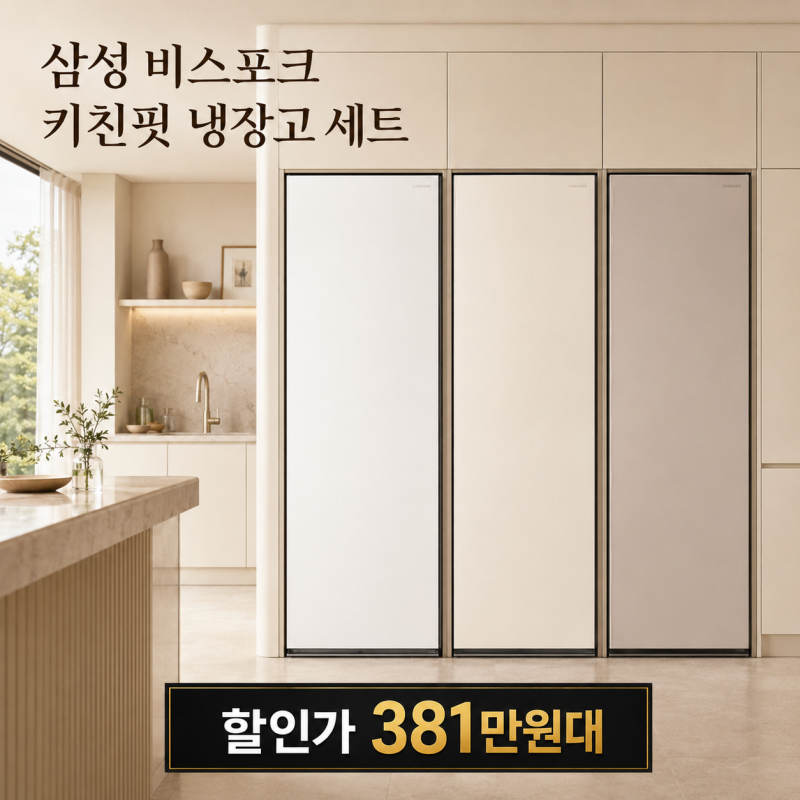삼성 비스포크 키친핏 냉장고 세트 1104L, 3대 구성과 할인가 확인