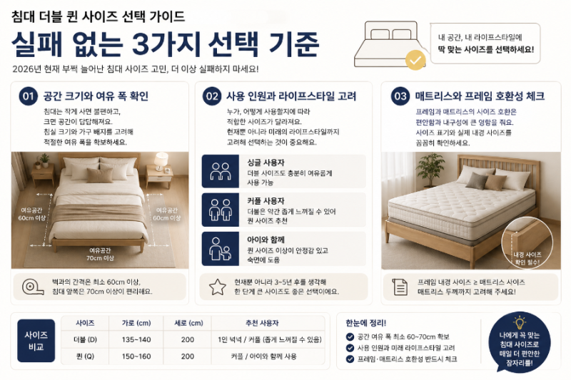 침대 더블 퀸 사이즈 선택 가이드 실패 없는 3가지