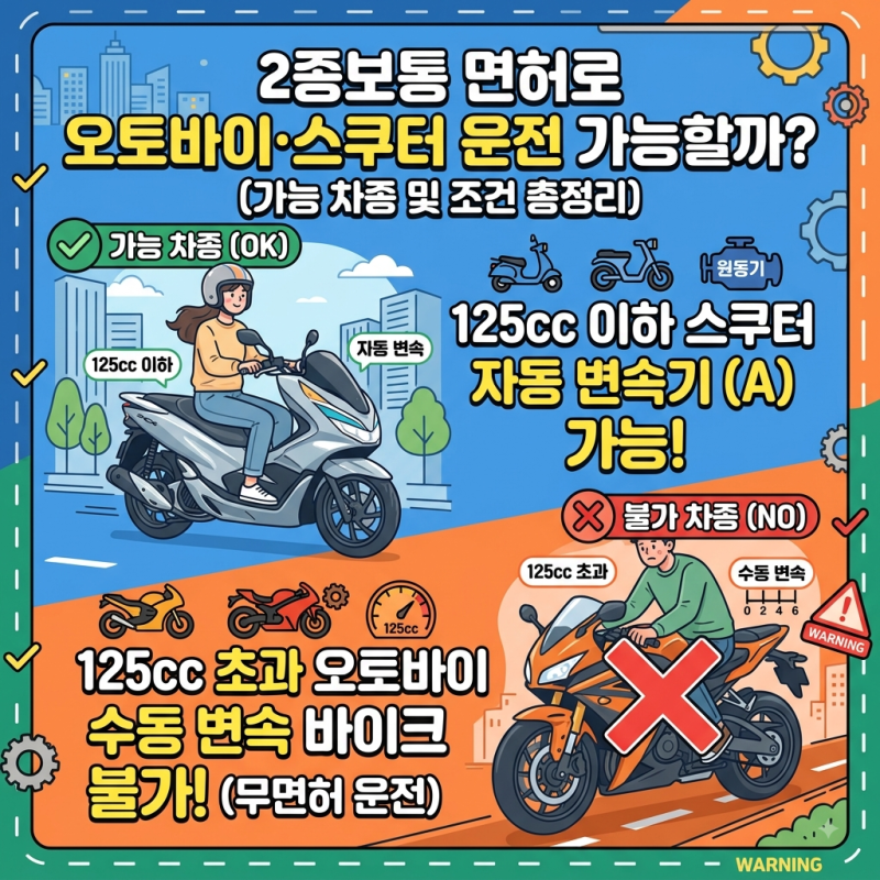 2종보통 면허로 오토바이 스쿠터 운전 가능할까? 가능 차종 및 단속 기준 총정리