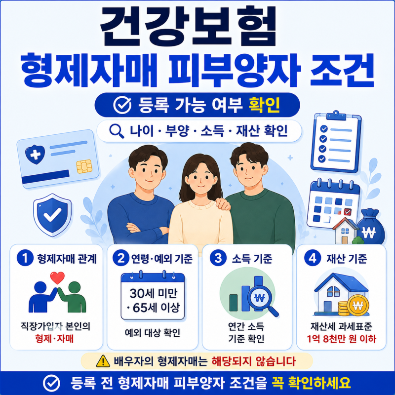 건강보험 형제자매 피부양자 조건 (2026) | 등록 가능 여부 확인