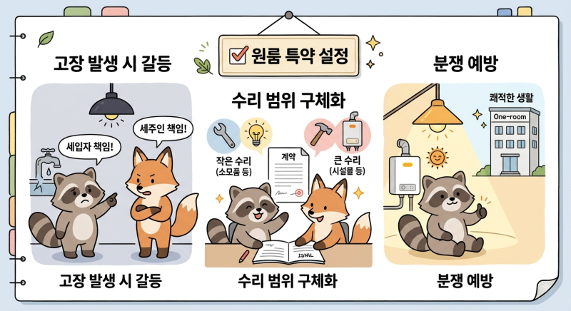 원룸 임대차 특약 문구 모음, 전등·도어락·보일러 수리비 기준