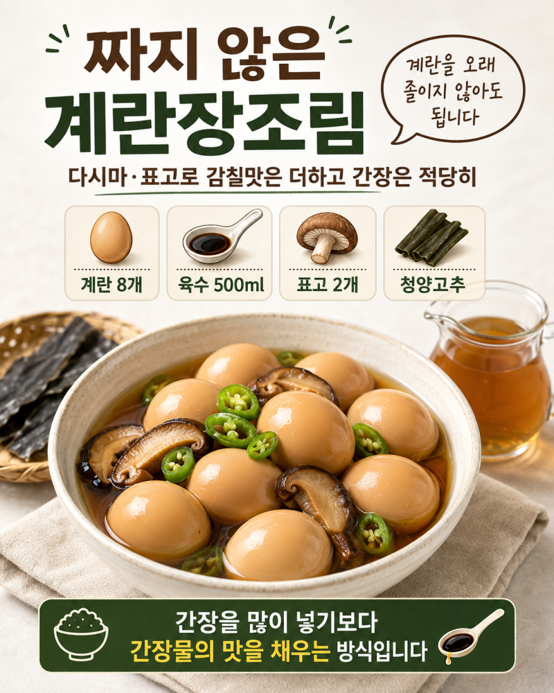 계란장조림 황금레시피, 짜지 않게 감칠맛 살리는 표고·다시마 간장물
