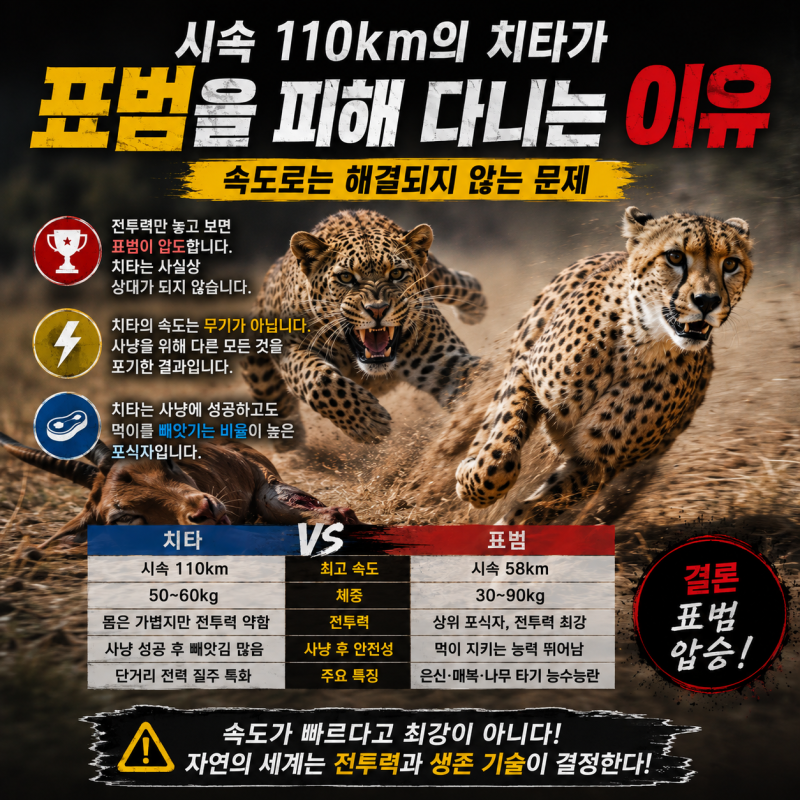 “시속 110km의 치타가 표범을 피해 다니는 이유” 속도로 극복 불가