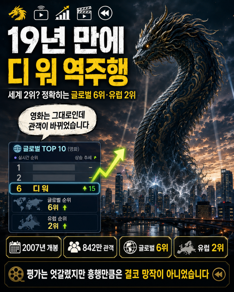 디 워 19년 만에 넷플릭스 역주행, 세계 2위? 정확히는 글로벌 6위·유럽 2위