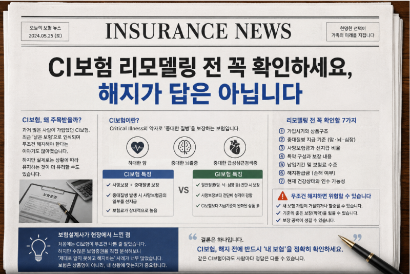 CI보험 리모델링 전 꼭 확인하세요, 해지가 답은 아닙니다