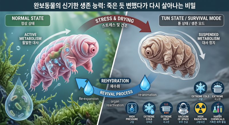 [신기한 동물 세계] 죽은 것처럼 변했다가 다시 살아나는 생물, 완보동물의 놀라운 생존 능력
