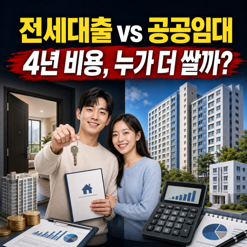신혼부부 전세대출 vs 공공임대｜월 부담·4년 비용으로 따져보니