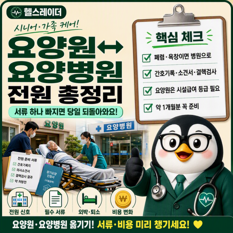 요양병원·요양원 전원(옮기기) 절차 총정리 (2026 서류·외박·비용)