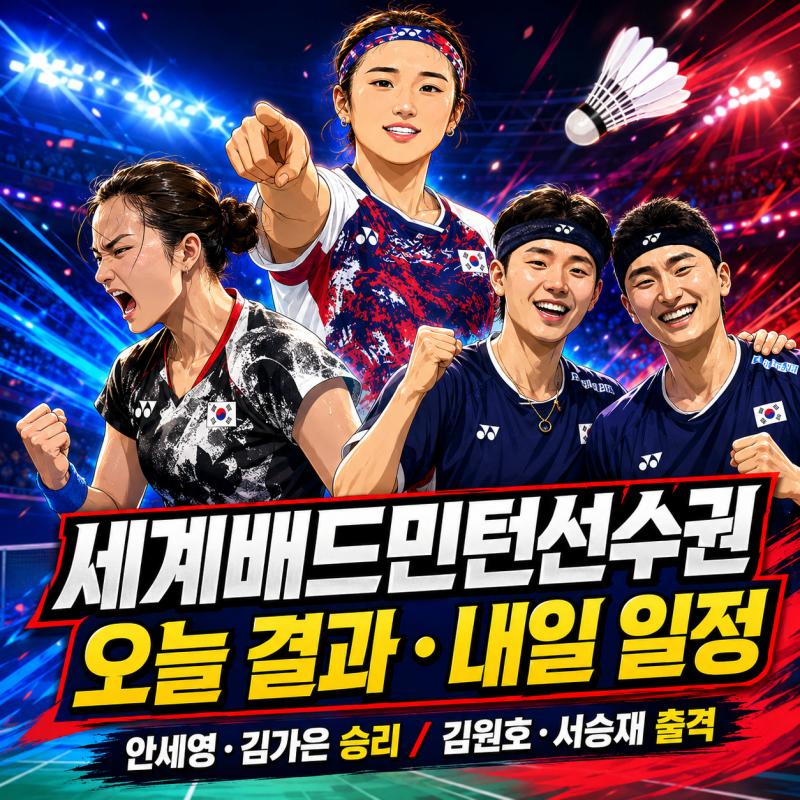 2026 세계배드민턴선수권 1일차 결과｜안세영·김가은 32강 진출, 유태빈 탈락…18일 한국 선수....