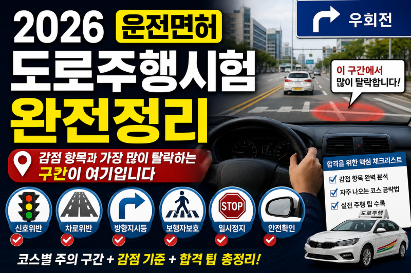 2026 운전면허 도로주행시험 완전정리 — 감점 항목과 가장 많이 탈락하는 구간이 여기입니다