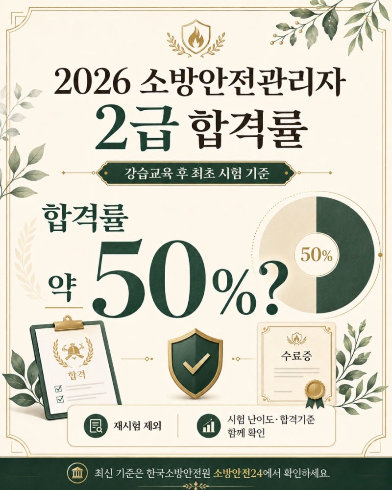 2026 소방안전관리자 2급 합격률 약 50%?｜시험 난이도·합격기준까지