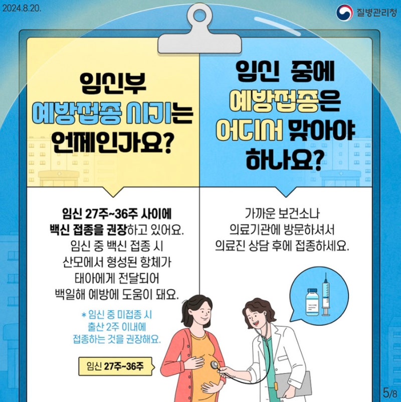 임산부 백일해주사 접종시기·부작용·가족 접종 총정리