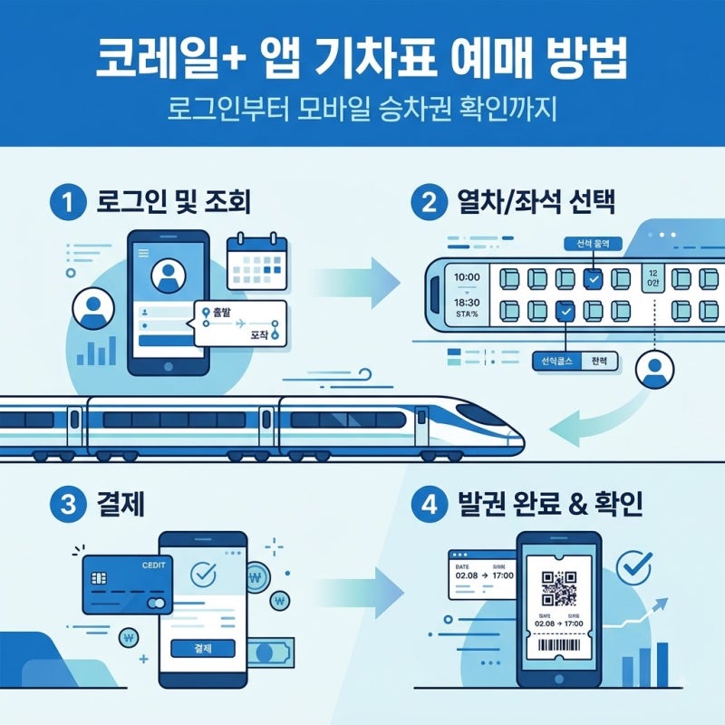 코레일 기차표 예매 방법, 코레일+ 앱에서 순서대로 따라 하기