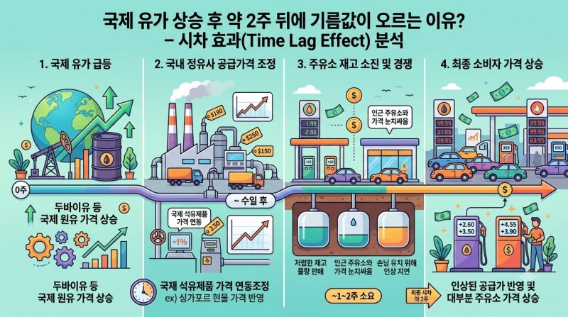 국제유가 오르면 왜 2주 뒤 기름값이 뛸까 시차 영향 분석