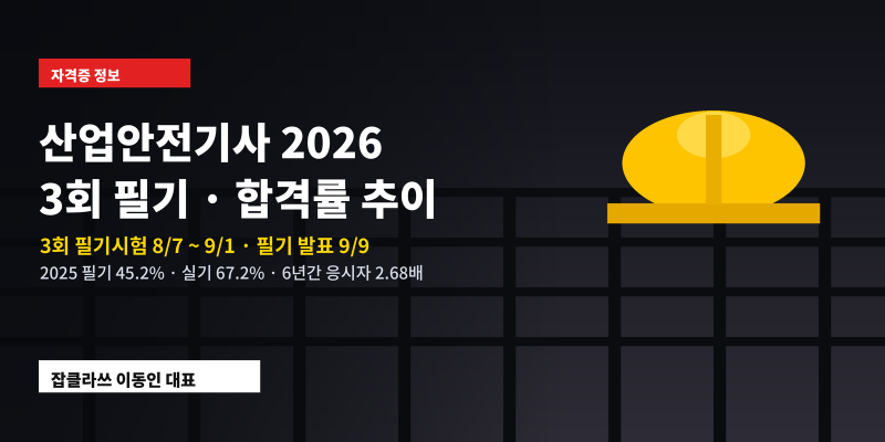 산업안전기사 3회 필기 9월 1일까지, 합격률 6년 추이와 응시자격 7경로