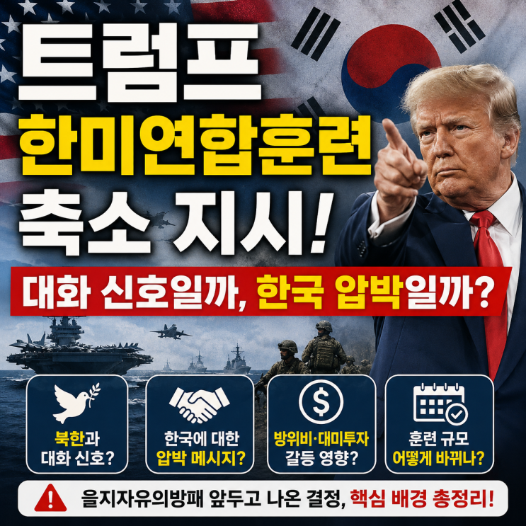 트럼프 <b>한미연합훈련 축소</b> 지시, 북한과 대화 신호일까 한국 압박일....
