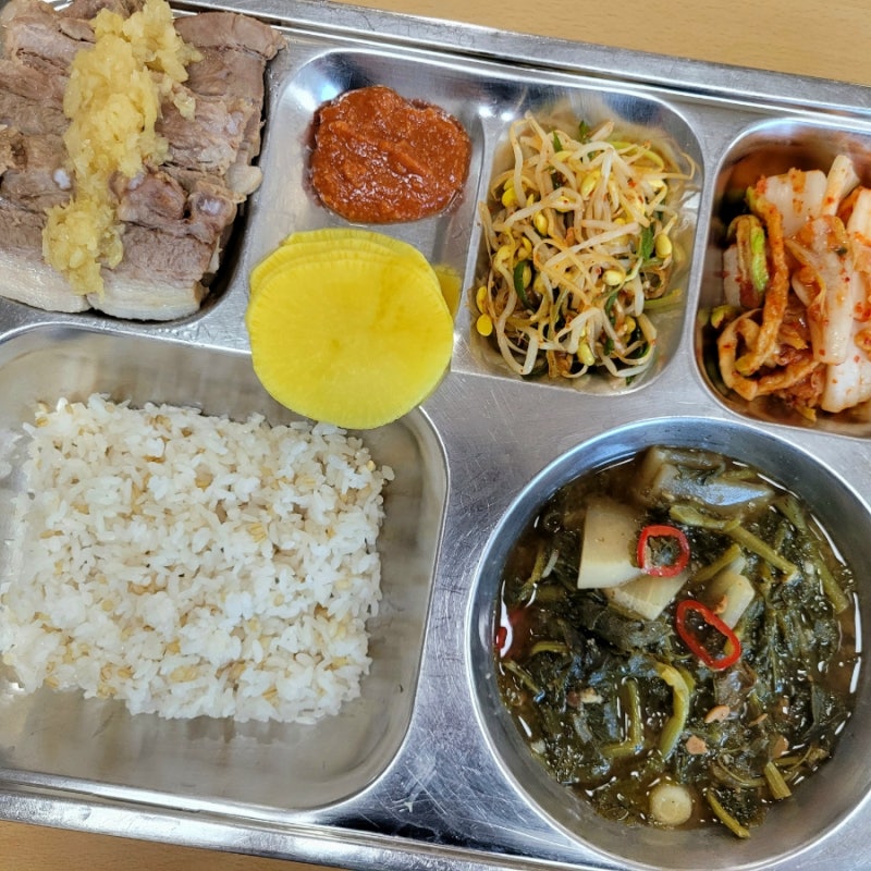 [급식메뉴] 마늘보쌈 레시피 ｜시래기된장국. 콩나물파채무침. 레몬무쌈. 보쌈김치