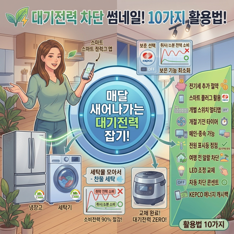 매달 새어나가는 대기전력 잡기! 대기전력 차단 콘센트&차단기 활용법 10가지
