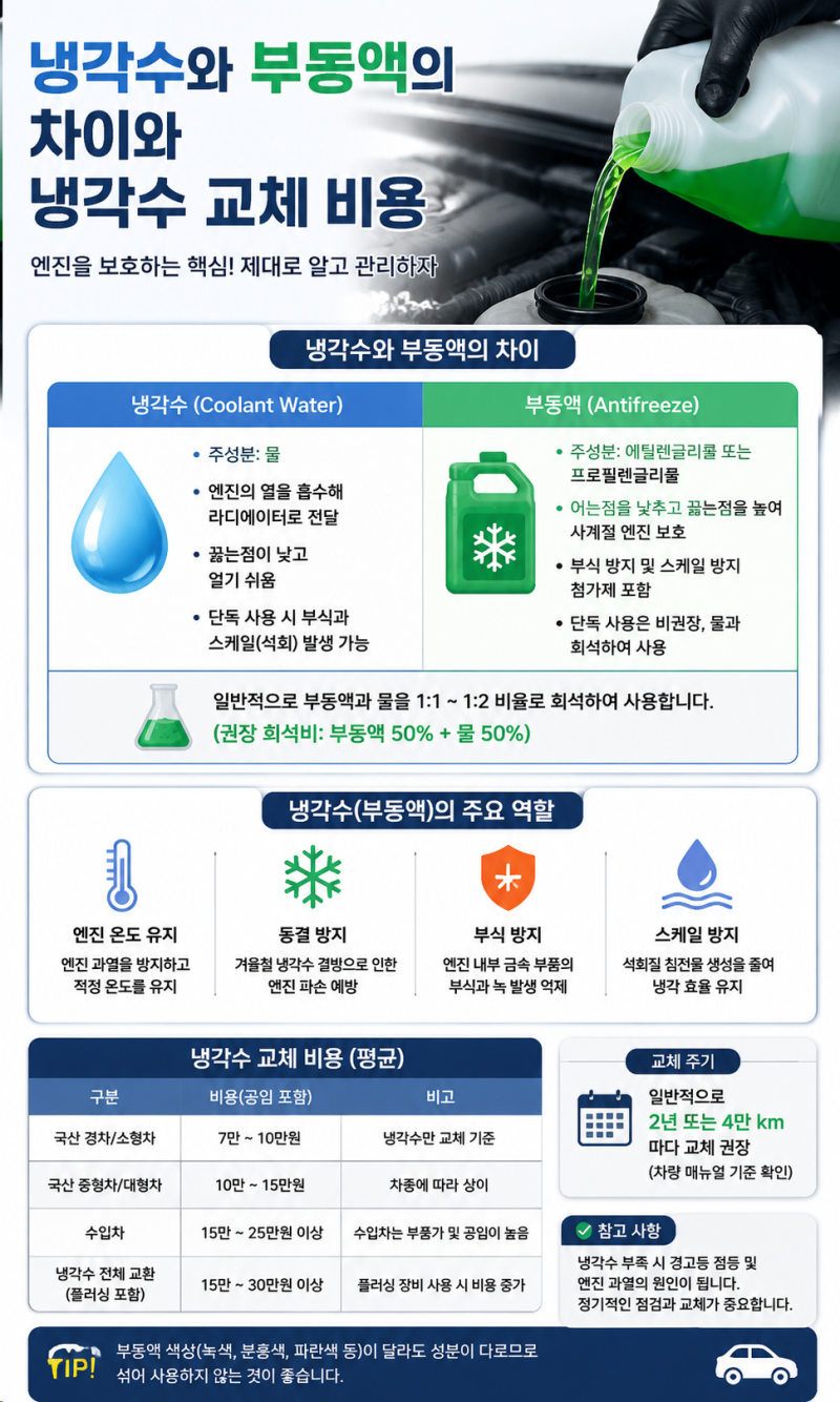 냉각수 교체 비용은 얼마? 부동액 종류와 관리방법까지 알아보기