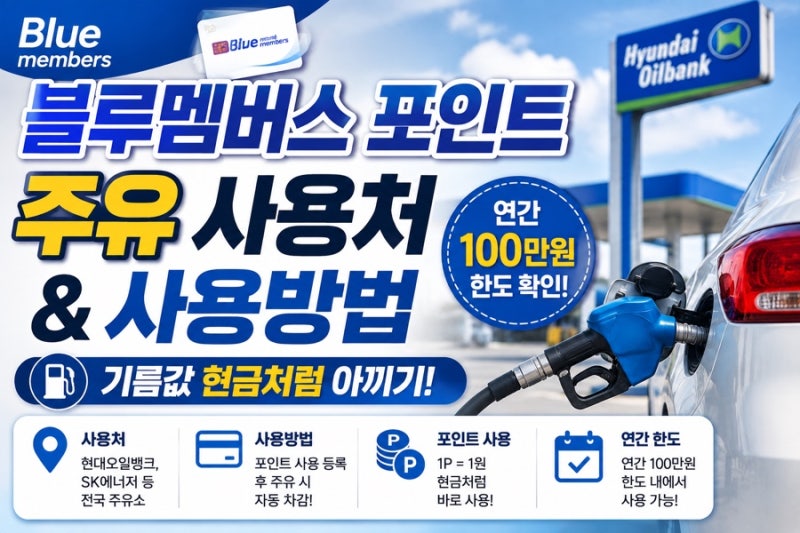 블루멤버스 포인트 주유 사용처와 사용방법 연간 100만원 한도 확인해 기름값 현금처럼 아끼....