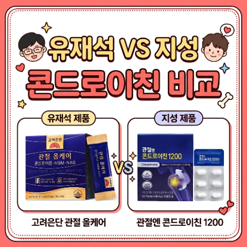 유재석 지성 콘드로이친 비교. 어떤 제품 선택할까? 고려은단 관절 올케어 VS 관절엔 콘드로....