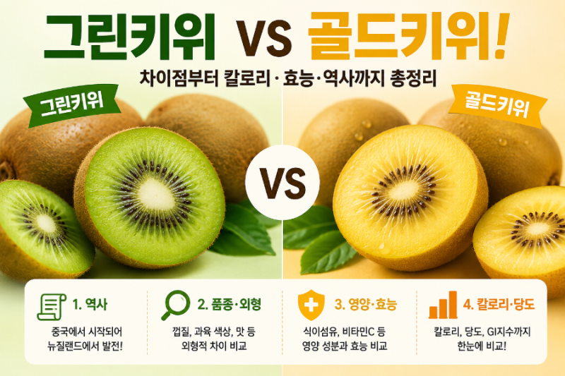 그린키위 vs 골드키위! 차이점부터 칼로리·효능·역사까지 총정리