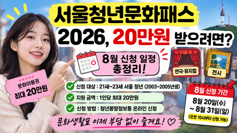 2026 서울청년문화패스 신청기간·대상, 20만원 언제까지 쓸까?