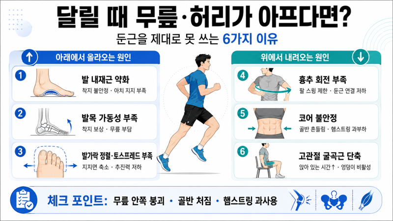달릴 때 무릎·허리가 아프다면? 엉덩이(둔근)를 제대로 못 쓰는 6가지 이유와 해결법