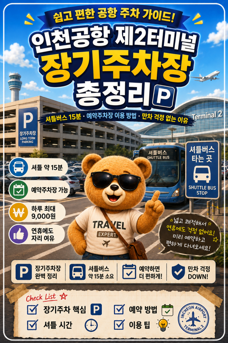 인천공항 제2터미널 장기주차장 총정리(셔틀버스 15분, 예약주차장 이용 방법, 만차 걱정 없....