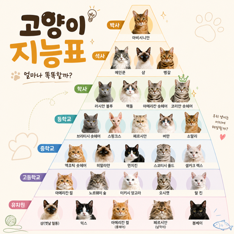 고양이 지능 순위 총정리, 우리 고양이는 몇 등?