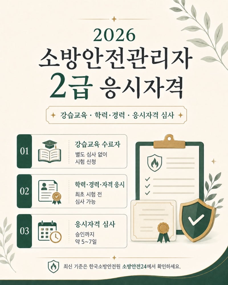 2026 소방안전관리자 2급 응시자격 총정리｜강습교육·응시자격 심사까지