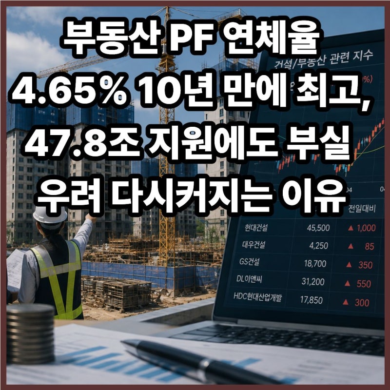 부동산 PF 연체율 4.65% 10년 만에 최고, 47.8조 지원에도 부실 우려 다시커지는 이유