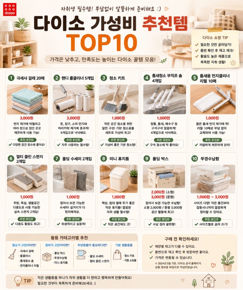다이소 가성비 추천템 TOP10