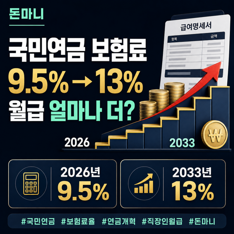 국민연금 보험료율 9.5%, 2033년 13%까지 얼마나 오를까? 직장인 부담 계산