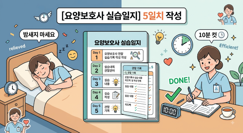 [요양보호사 실습일지] 5일치 작성, 밤새지 마세요. 이 자료 하나면 10분 컷 ⏱️