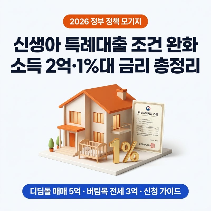 소득 2억 완화·1%대 금리? 2026 신생아 특례대출 조건·한도·디딤돌 버팀목 신청 가이드 완전....
