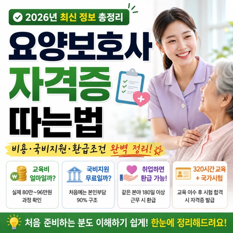 2026 요양보호사 자격증 따는 법, 국비지원부터 교육비용까지 총정리(+환급방법까지)