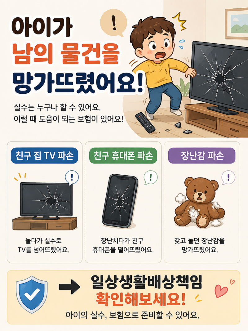 아이가 친구 집 TV를 깼어요, 일상생활배상책임 보험으로 보상될까요?