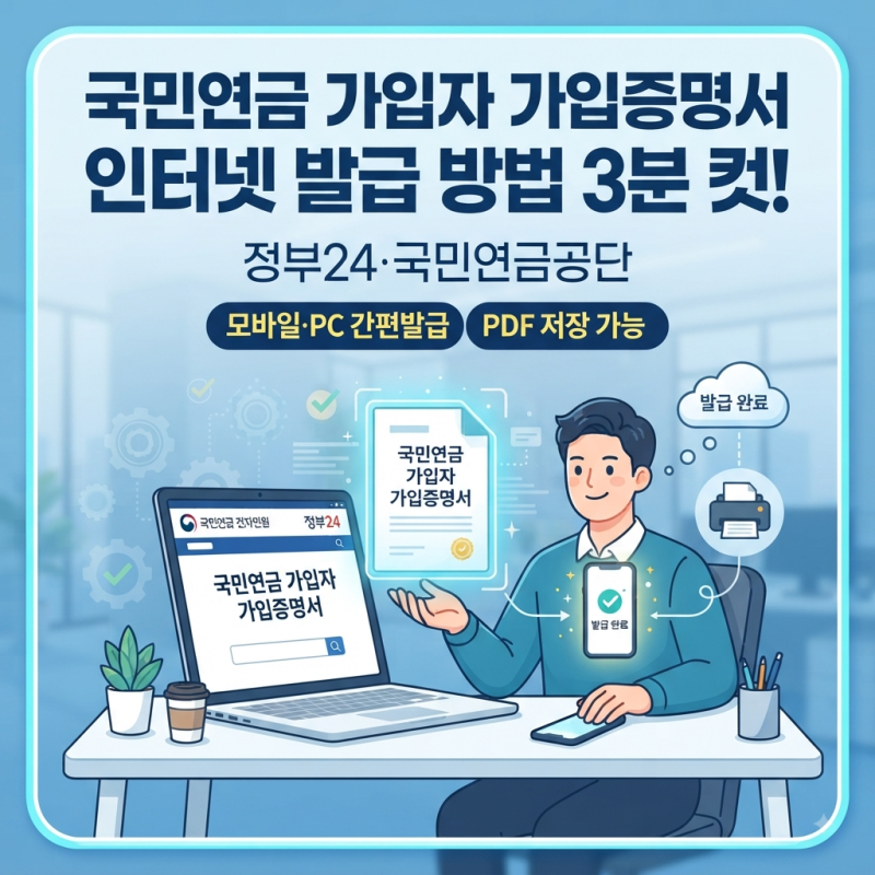 국민연금 가입자 가입증명서 인터넷 발급 방법 3분 컷 (정부24·국민연금공단)