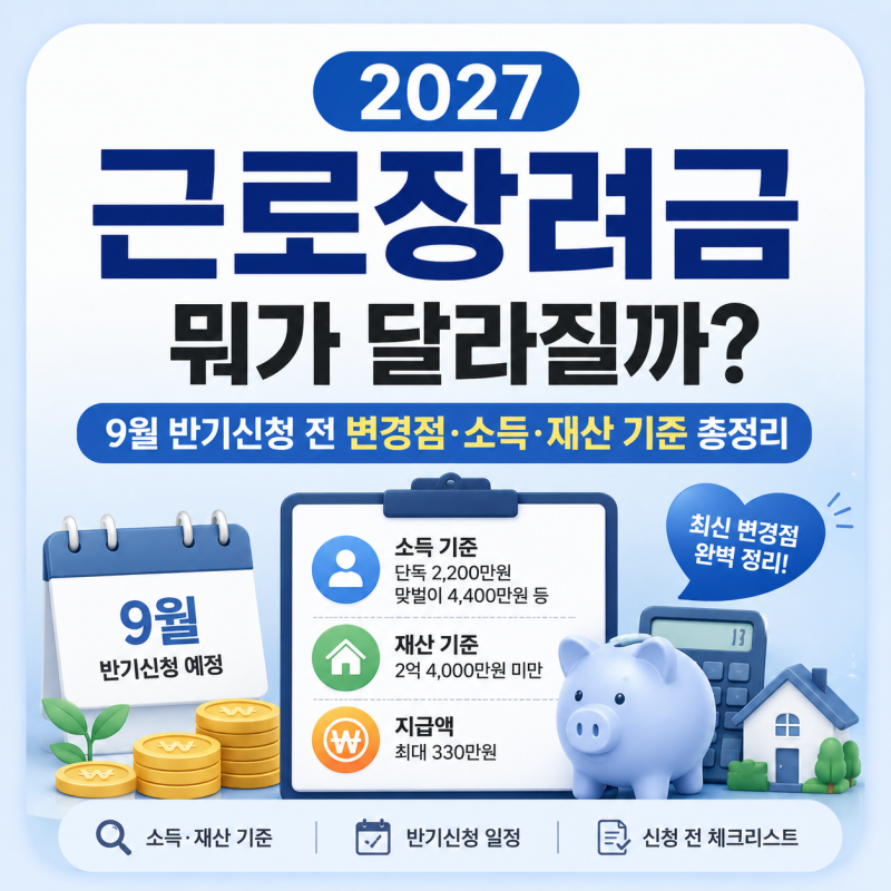2027 근로장려금 뭐가 달라질까? 9월 반기신청 전 변경점·소득·재산 기준 총정리