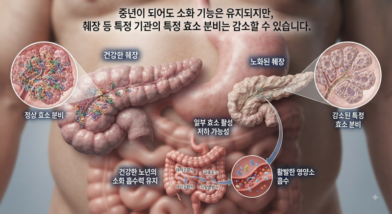 중년 체내 효소 이용률, 나이가 들수록 떨어질까? 소화효소와 건강관리