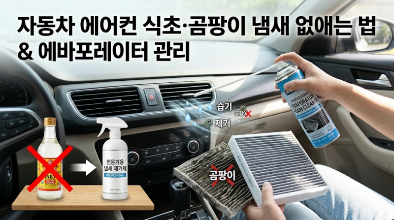 자동차 에어컨 냄새 식초 곰팡이 냄새 없애는 법 (에바포레이터 건조·에어컨 필터 교체 주기....
