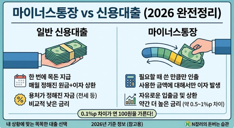 마이너스통장 vs 신용대출?, 급전 필요한데 마통 개설할까? 모르면 이자 폭탄 맞습니다