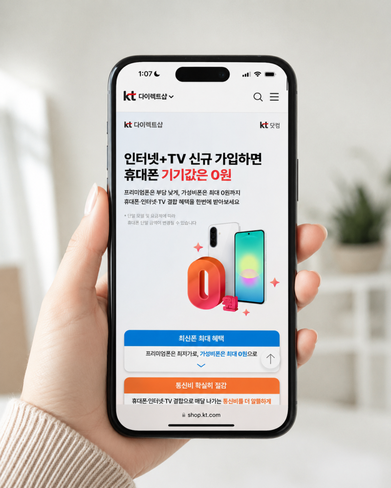 KT 인터넷·TV 신규가입 혜택 총정리, 휴대폰 기기값 0원 가능할까?