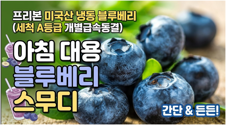프리본 미국산 냉동 블루베리로 만드는 아침 대용 블루베리 스무디 (세척 A등급 개별급속동....