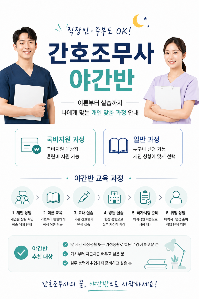 망포간호학원,수원간호학원 - 맞춤으로 진행하는 간호조무사 자격증 취득 야간반 안내