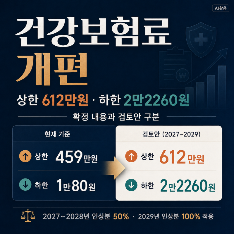건강보험료 개편┃상한 612만원·하한 2만2260원 검토안과 현재 기준