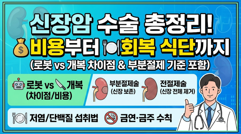 신장암 수술 총정리: 로봇 vs 개복 차이점, 비용, 부분절제술 기준 및 수술 후 관리법